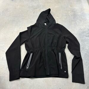 Cali Sport Womens Black Full Zip Hooded Mesh Long Top Jacket Size Large‎